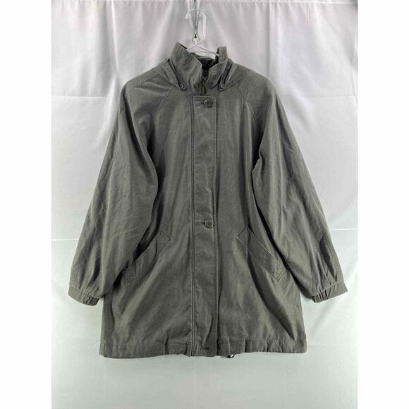 London Fog Men Dress Raincoat Size M Green Full Zip Pocket Removable Hood Jacket - Picture 1 of 8